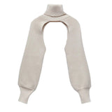 GETADME Women Sexy Turtleneck Long Puff Sleeve Knitted Sweater Arm Warmers Backless Knitwear Pullover Crop Top