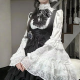 GETADME 여성 셔츠 빈티지 로리타 스타일 셔츠 여성 고딕 Y2K 레이스 러플 플레어 긴팔 블라우스 일본식 달콤하고 우아한 귀여운 탑