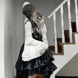 GETADME Women Shirt Vintage Lolita Style Shirts Women Gothic Y2k Lace Ruffle Flare Long Sleeve Blouse Japanese Sweet Elegant Cute Tops