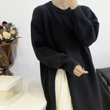 GETADME Women Side Split Long Maxi Knitted Sweaters Casual Female Loose O-Neck Long Sleeve Knitwear Pullovers PYMY-MY718745