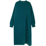 GETADME Women Side Split Long Maxi Knitted Sweaters Casual Female Loose O-Neck Long Sleeve Knitwear Pullovers PYMY-MY718745