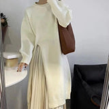 GETADME Women Side Split Long Maxi Knitted Sweaters Casual Female Loose O-Neck Long Sleeve Knitwear Pullovers PYMY-MY718745