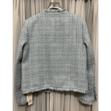 GETADME Women Small Fragrance Autumn Winter Blue Plaid Fringed O Neck Short Coat Long Sleeve Fashion High Quality Casual Tweed Jacket