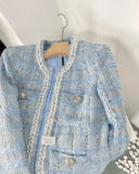 GETADME Women' Small fragrance Temperament plaid Coat 2025 Autumn New lady style long-sleeved tassel tweed coat high-end Ladies Jacket