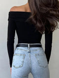 GETADME Women Solid Color Basic Shirt Front Cross V-Neck Long Sleeve Off Shoulder Blouse Spring Fall Slim Fit Pullovers Top Casual Daily