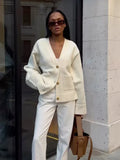 GETADME Women Solid Single Breasted Knitted Cardigan Elegant V Neck Long Sleeves Sweater Autumn Fashion Lady Commuting Street Wear