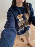 Getadme Women Thicken Warm Winter Kawaii Sweater Harajuku Polo Bear Jacquard Sweater O-neck Long Sleeve Jumper Pullover Hip Hop Y2K Tops