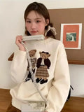 Getadme Women Thicken Warm Winter Kawaii Sweater Harajuku Polo Bear Jacquard Sweater O-neck Long Sleeve Jumper Pullover Hip Hop Y2K Tops