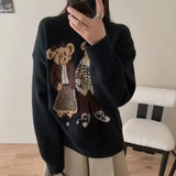 Getadme Women Thicken Warm Winter Kawaii Sweater Harajuku Polo Bear Jacquard Sweater O-neck Long Sleeve Jumper Pullover Hip Hop Y2K Tops