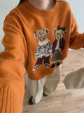 Getadme Women Thicken Warm Winter Kawaii Sweater Harajuku Polo Bear Jacquard Sweater O-neck Long Sleeve Jumper Pullover Hip Hop Y2K Tops