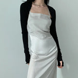 GETADME 여성 엄지홀 긴팔 볼레로 슈러그 솔리드 컬러 오픈 프런트 크롭 카디건 탑 바디콘 슬림핏 선크림 팔 커버 재킷