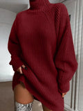 GETADME Women Turtleneck Sweater Dress Autumn Solid Long Sleeve Casual Elegant Mini Oversized Knitted Dress Winter Clothes