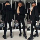 GETADME Women Two Piece Set Pants Sets Striped Hooded Sweatshirts Matching Sets Y2k Tops Tracksuit Autumn Winter Long Pant High Waist