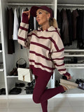 GETADME Women Two Piece Set Pants Sets Striped Hooded Sweatshirts Matching Sets Y2k Tops Tracksuit Autumn Winter Long Pant High Waist