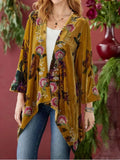 GETADME Women Velvet Jacket Floral Print Vintage Ethnic Casual Cardigans Top Long Sleeve Aysmmetric Hem Retro Outerwear Tops Autumn
