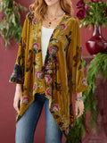 GETADME Women Velvet Jacket Floral Print Vintage Ethnic Casual Cardigans Top Long Sleeve Aysmmetric Hem Retro Outerwear Tops Autumn