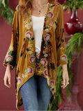 GETADME Women Velvet Jacket Floral Print Vintage Ethnic Casual Cardigans Top Long Sleeve Aysmmetric Hem Retro Outerwear Tops Autumn