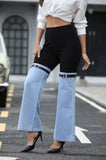 GETADME Women Vintage Aesthetic Y2k High Waist Jeans Chic Knitted Denim Patchwork Wide Leg Pants Trendy Street Long Denim Pants 2025