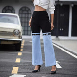 GETADME Women Vintage Aesthetic Y2k High Waist Jeans Chic Knitted Denim Patchwork Wide Leg Pants Trendy Street Long Denim Pants 2025