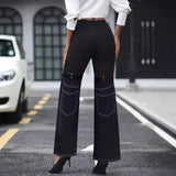 GETADME Women Vintage Aesthetic Y2k High Waist Jeans Chic Knitted Denim Patchwork Wide Leg Pants Trendy Street Long Denim Pants 2025