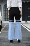 GETADME Women Vintage Aesthetic Y2k High Waist Jeans Chic Knitted Denim Patchwork Wide Leg Pants Trendy Street Long Denim Pants 2025