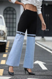 GETADME Women Vintage Aesthetic Y2k High Waist Jeans Chic Knitted Denim Patchwork Wide Leg Pants Trendy Street Long Denim Pants 2025