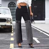 GETADME Women Vintage Aesthetic Y2k High Waist Jeans Chic Knitted Denim Patchwork Wide Leg Pants Trendy Street Long Denim Pants 2025