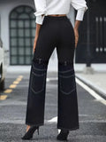 GETADME Women Vintage Aesthetic Y2k High Waist Jeans Chic Knitted Denim Patchwork Wide Leg Pants Trendy Street Long Denim Pants 2025