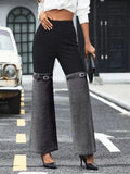 GETADME Women Vintage Aesthetic Y2k High Waist Jeans Chic Knitted Denim Patchwork Wide Leg Pants Trendy Street Long Denim Pants 2025