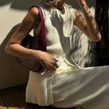 GETADME Women Vintage Matching Set 2 Piece Knitted Button Up Sleeveless Long Tank Top Vest + Maxi Split Maxi Skirt Elegant Lady Outfits