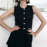 GETADME Women Vintage Matching Set 2 Piece Knitted Button Up Sleeveless Long Tank Top Vest + Maxi Split Maxi Skirt Elegant Lady Outfits