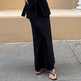 GETADME Women Vintage Matching Set 2 Piece Knitted Button Up Sleeveless Long Tank Top Vest + Maxi Split Maxi Skirt Elegant Lady Outfits