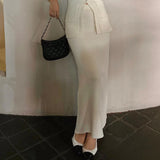 GETADME Women Vintage Matching Set 2 Piece Knitted Button Up Sleeveless Long Tank Top Vest + Maxi Split Maxi Skirt Elegant Lady Outfits