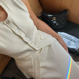 GETADME 여성 빈티지 매칭 세트 2피스 니트 버튼업 슬리브리스 롱 탱크탑 베스트 + 맥시 스플릿 맥시 스커트 우아한 여성복