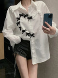 GETADME Women White Shirts Blouses Vintage Harajuku 90s Aesthetic Y2k 2000s Elegant Polo-Neck Long Sleeve Shirts 2000s Clothes Spring