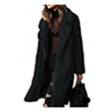 GETADME Women Winter Thicken Plush Lapel Solid Color Long Sleeve Warm Cardigan Wool Midi Coat Velvet Long Coat Fashion Ladies Clothes