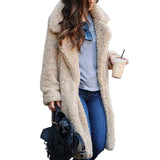 GETADME Women Winter Thicken Plush Lapel Solid Color Long Sleeve Warm Cardigan Wool Midi Coat Velvet Long Coat Fashion Ladies Clothes