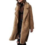GETADME Women Winter Thicken Plush Lapel Solid Color Long Sleeve Warm Cardigan Wool Midi Coat Velvet Long Coat Fashion Ladies Clothes