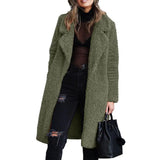 GETADME Women Winter Thicken Plush Lapel Solid Color Long Sleeve Warm Cardigan Wool Midi Coat Velvet Long Coat Fashion Ladies Clothes