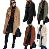 GETADME Women Winter Thicken Plush Lapel Solid Color Long Sleeve Warm Cardigan Wool Midi Coat Velvet Long Coat Fashion Ladies Clothes