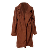 GETADME Women Winter Thicken Plush Lapel Solid Color Long Sleeve Warm Cardigan Wool Midi Coat Velvet Long Coat Fashion Ladies Clothes