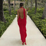 GETADME Women's 3D Flower Backless Maxi Dress, Halter Neck, Ruched Bodycon, Long Dresses, Elegant Gown, Party Club, Evening Outfit