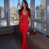 GETADME Women's 3D Flower Backless Maxi Dress, Halter Neck, Ruched Bodycon, Long Dresses, Elegant Gown, Party Club, Evening Outfit