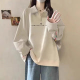 GETADME 여성 가을 ​​겨울 신상품 폴로 칼라 풀오버 트렌디 패션 레터 반 지퍼 패널 플리스 따뜻하고 다재다능한 긴팔 상의