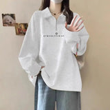 GETADME 여성 가을 ​​겨울 신상품 폴로 칼라 풀오버 트렌디 패션 레터 반 지퍼 패널 플리스 따뜻하고 다재다능한 긴팔 상의