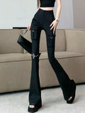 GETADME Women's Black Cargo Flare Pants Y2k Retro Emo 2000s Streetwear Fashion Baggy Trouser Harajuku Wide Pants 90s Gothic Clothes 2025