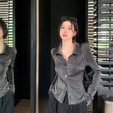 GETADME Women's Black Gothic Shirts and Blouses Y2k Vintage Harajuku 2000s Streetwear Aesthetic Elegant Long Sleeve Emo Shirts Clothes