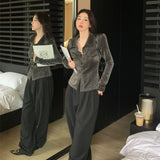 GETADME Women's Black Gothic Shirts and Blouses Y2k Vintage Harajuku 2000s Streetwear Aesthetic Elegant Long Sleeve Emo Shirts Clothes