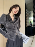 GETADME Women's Black Gothic Shirts and Blouses Y2k Vintage Harajuku 2000s Streetwear Aesthetic Elegant Long Sleeve Emo Shirts Clothes