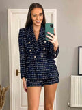 GETADME Women's Blazer Set Woman 2 Pieces Suit 2025 Autumn Fashion Woollen Blazers Shorts Two Piece Sets Womens Outfits